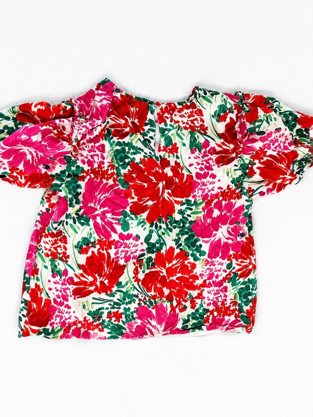 Vineyard Vines Floral Silk Cotton Puff Sleeve Blouse Top Size Medium M - Picture 5 of 7